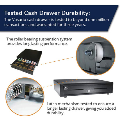 APG Standard- Duty 16” Electronic Point of Sale Cash Drawer | Vasario Series VB320-1-BL1616-B5 | with CD-101A Cable | Printer Compatible | Plastic Till with 4 Bill/ 8 Coin Compartments | Black Printer-Driven 24V (with Cable) - Black 16" - 4x8