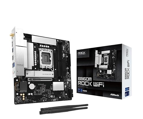 ASRock B860M Rock WiFi Micro-ATX Motherboard, Supports Intel Core Ultra Processors (Series 2, LGA1851), DDR5 8333+ (OC), PCIe 5.0, 2.5G LAN, Wi-Fi 6E