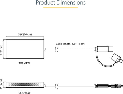 StarTech.com USB to Dual HDMI Adapter, USB A/C to 2x HDMI Displays (1x 4K30Hz, 1x 1080p), Integrated USB-A to C Dongle, 4in/11cm Cable, USB 3.0 to HDMI Display Adapter, Windows &amp; macOS (107B-USB-HDMI) 2x HDMI | USB 3.0 | Mac &amp; Windows OS
