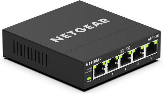 NETGEAR 5-Port Gigabit Ethernet Plus Switch (GS305E) - Desktop or Wall Mount, Home Network Hub, Office Ethernet Splitter, Silent Operation 5 Port with Enhanced Features