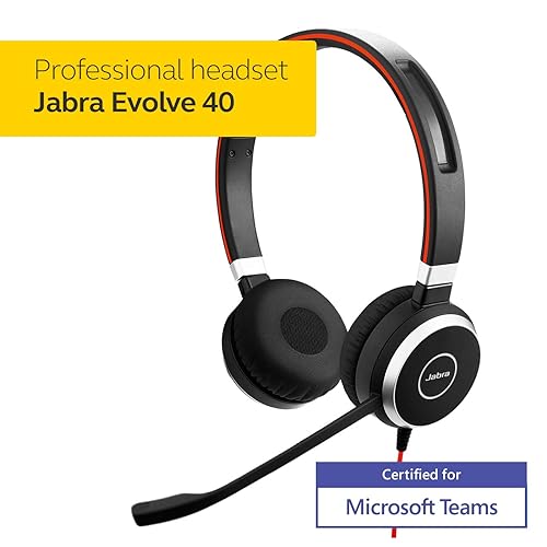 Jabra Evolve 40 MS Professional Wired Headset, Stereo – Telephone Headset for Greater Productivity, Superior Sound for Calls and Music, 3.5mm Jack/USB Connection, All-Day Comfort Design, MS Optimized Stereo Speaker MS Teams Optimized
