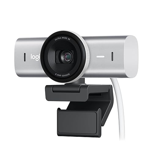 Logitech MX Brio Ultra HD 4K Collaboration and Streaming Webcam, 1080p at 60 FPS, Dual Noise Reducing Mics, Show Mode, USB-C, Webcam Cover, Works with Microsoft Teams, Zoom, Google Meet - Pale Grey