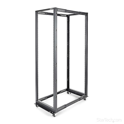 StarTech.com 42U 19 Open Frame Server Rack - 4 Post Adjustable Depth 22-40 Mobile - Free Standing Rolling Network/Computer Equipment Data Rack- Dell PowerEdge HP ProLiant ThinkServer (4POSTRACK42) 42U Rack