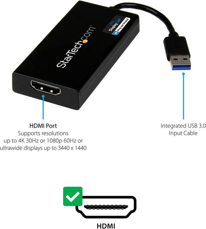 StarTech.com USB 3.0 to HDMI Adapter - 4K 30Hz Ultra HD - DisplayLink Certified - USB Type-A to HDMI Display Adapter Converter for Monitor - External Video &amp; Graphics Card - Mac &amp; Windows (USB32HD4K) USB 3.0 to HDMI 4K (Mac &amp; Win) Adapter