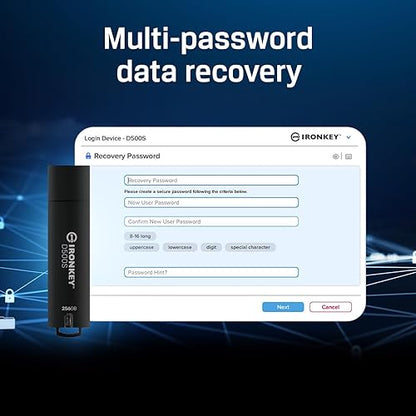 Kingston Ironkey D500S 256GB Encrypted Flash Drive | Dual Hidden Partition | FIPS 140-3 Level 3 | XTS-AES 256-bit | BadUSB and Brute Force Protection | Multi-Pin Option | IKD500S/256GB