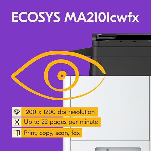 KYOCERA ECOSYS MA2101cwfx All-in-One Color Laser Printer (Print/Copy/Scan/Fax), 22 ppm, 1200 dpi, Wi-Fi Direct, 1GB Memory, 2.7 inch Color Touch Screen Control Panel
