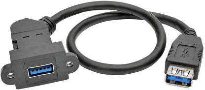 Tripp Lite USB 3.0 Keystone/Panel Mount Coupler Cable (F/F), Angled Connector, All-in-One, Black, 1 ft. (U325-001-KPA-BK) USB 3.0 1 ft. Angled Coupler
