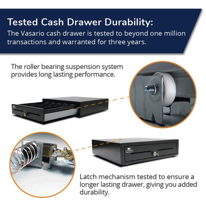 APG Standard- Duty 16” Electronic Point of Sale Cash Drawer | Vasario Series VB320-1-BL1616-B10 | with CD-101A Cable | Printer Compatible | Plastic Till with 5 Bill/ 8 Coin Compartments | Black Printer-Driven 24V (with Cable) - Black 16" - 5x8