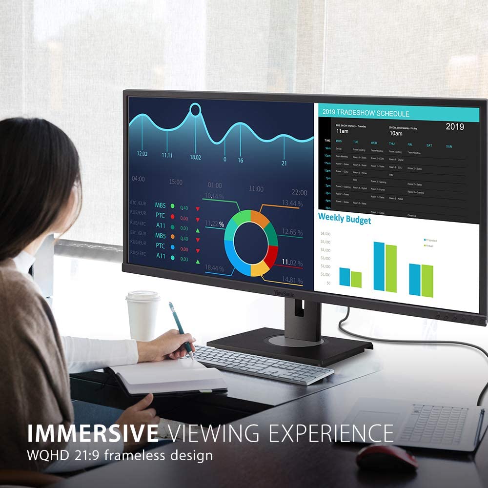 ViewSonic VG3456 34 Inch 21:9 UltraWide WQHD 1440p Monitor with Ergonomics Design USB Type C Docking Built-In Gigabit Ethernet for Home and Office 34-Inch 1440p