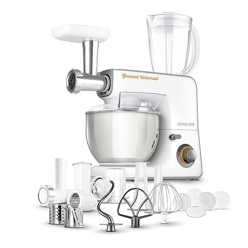 Sencor STM3700WH 10 Speed Stand Mixer, Food Processor, Blender, Meat Grinder, Grater, Pasta Maker... with 10 Specialized Attachments, White 5.8 Qt White