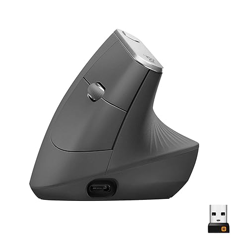 Logitech MX Vertical Wireless Mouse – Advanced Ergonomic Design Reduces Muscle Strain, Control and Move Content Between 3 Windows and Apple Computers (Bluetooth or USB), Rechargeable, Graphite