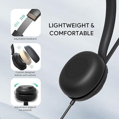 Wired Headset with Microphone,USB Headset for PC Laptop,USB-A & USB-C Cable,Works with Zoom and Other Leading UC Platforms