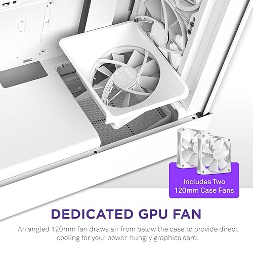 NZXT H5 Flow Compact ATX Mid-Tower PC Gaming Case – High Airflow Perforated Front Panel – Tempered Glass Side Panel – 2 x 120mm Fans Included – 280mm Radiator Support – White (CC-H51FW-01)