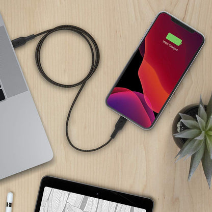 Belkin Braided Lightning Cable 6.5ft/2m, Black (CAA002bt2MBK) &amp; Braided USB C to Lightning Cable MFi Certified iPhone Fast Charger Type C 6.6FT/2M (Black) Black 6.6 FT Braided Cable + USB C Lightning Cable