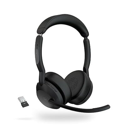 Jabra Evolve2 55 Stereo Wireless Headset - Features Jabra AirComfort Technology, Noise-Cancelling Mics & Active Noise Cancellation - MS Teams Certified, Works with Other Platforms - Black Link380a MS Teams