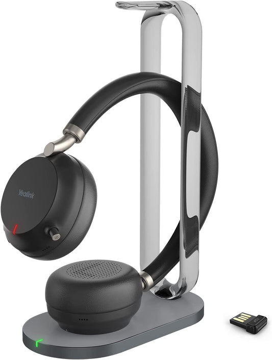 Yealink BH72 Wireless Headset with Charge Stand, Microsoft Teams Certified, Bluetooth Headset with Microphone, Stereo, Retractable Hidden Microphone Arm for Telephone Computer Black Teams Version