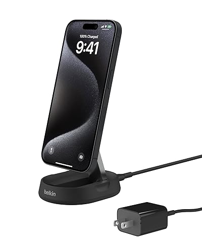 Belkin Convertible Magnetic Charging Stand 15W - MagSafe-Compatible Fast Qi2 Charger, iPhone Charger for Apple iPhone 16, 16 Plus, 16 Pro, 16 Pro Max, iPhone 15 & 14, Apple Airpods Pro, & More - Black Black Pad/Stand
