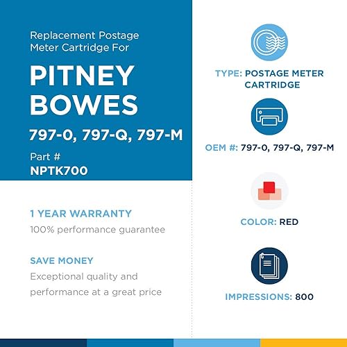 NuPost NPTK700 Compatible Red Ink Cartridge Replacement for Pitney Bowes Postage Meter 797-0, 797-M, 797-Q (Red)