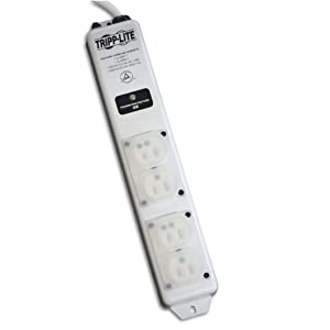 Tripp Lite Safe-IT 4-Outlet Medical-Grade Surge Protector Power Strip, UL 60601-1 Compliance, Not for Patient-Care Vicinity, 15ft. Power Cord with NEMA 5-15P-HG Plug, Lifetime Warranty (SPS415HGULTRA)