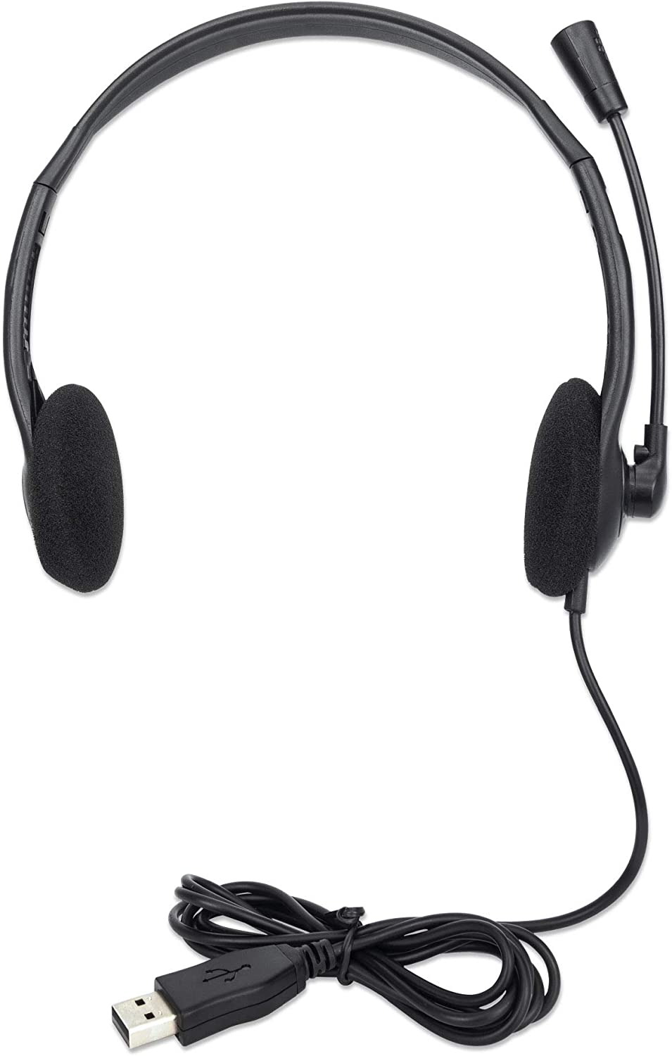 MANHATTAN USB Headset with Mic – Long 5 ft Cable Cord, Dual-Sided Padded On-Ear, Adjustable Headband – Non Reversible (Left Side Mic Use Only) - for Desktop, Laptop, Computer –3 Yr Mfg Warranty-179898