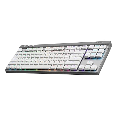 Logitech G515 Lightspeed TKL Low Profile Wireless Gaming Keyboard, LIGHTSYNC RGB, Thin Tenkeyless Design, Double-Shot PBT Keycaps, Tactile (Brown) Mechanical Switches - White White Wireless Tactile Switches