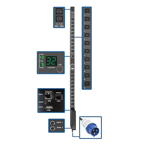 Tripp Lite Single-Phase Switched PDU, 7.4kW, Remote LX Platform Interface, 230V Output, IEC 309 32A Blue, 10 ft. Cord, 0U, TAA