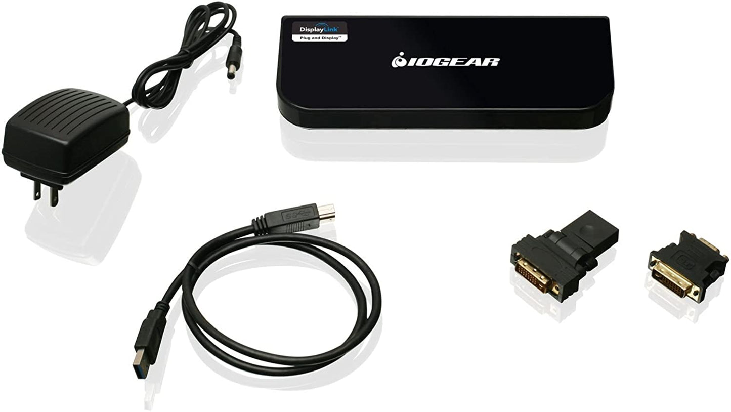 IOGEAR USB 3.0 9 in 1 Universal Docking Station - Dual Monitor with HDMI n DVI/VGA - 2 x USB 3.0 - 4 x USB 2.0 - Gigabit Ethernet - 3.5mm Audio Out - Laptop - Ultrabook -PCs - Mac - More - GUD300