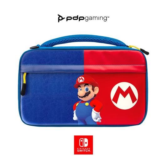 PDP Gaming Officially Licensed Switch Commuter Case - Mario - Semi-Hardshell Protection - Protective PU Leather - Holds 14 Games &amp; Console - Works with Switch OLED &amp; Lite - Perfect for Kids / Travel Power Pose Mario