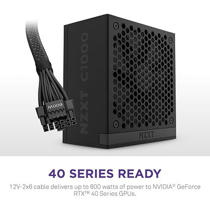 NZXT C1000 Gold ATX 3.1 - Fully Modular Low-Noise PC Gaming Power Supply - 1000 Watts - 80 Plus Gold - 12V-2x6 Connector - Zero Fan Mode - 100% Japanese Capacitors - Black C Series ATX 3.1 Black
