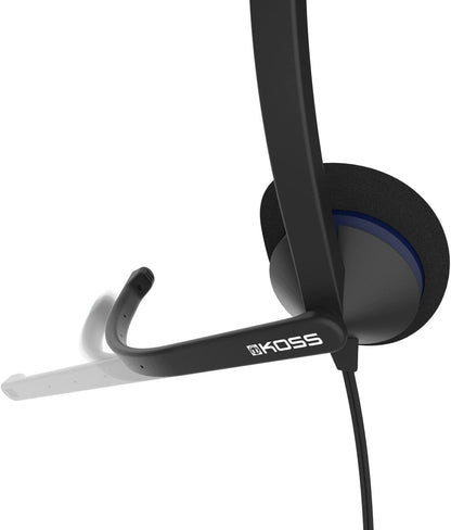Koss CS200 USB Double-Sided On-Ear Communication Headset, Noise-Cancelling Electret Microphone, Flexible Microphone Arm, Wired with USB Plug, Black