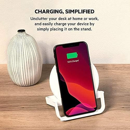Belkin BoostCharge 10W Fast Wireless Charging Stand, Includes QuickCharge 3.0 Wall Charger and Cable, Case Compatible for iPhones, Galaxy, Pixel and Other Qi Enabled Devices (includes AC adapter) White 10W Stand Charging Stand