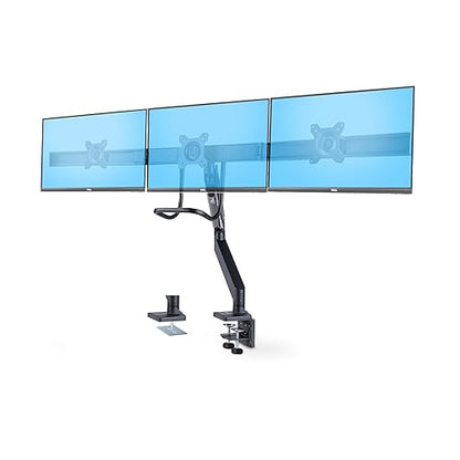 StarTech.com Crossbar Triple Monitor Desk Mount for Up to Three 27in Screens, VESA 75x75/100x100, Tool-Less Arm Adjustments
