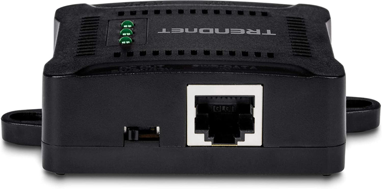 TRENDnet Gigabit PoE Splitter, 1 x Gigabit PoE Input Port, 1 x Gigabit Output Port, Up to 100m (328 ft), Supports 5V, 9V, 12V Devices, 802.3af PoE Compatible, PoE Powered, Black, TPE-104GS