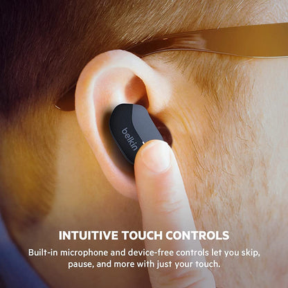 Belkin SoundForm True Wireless Earbuds, Bluetooth Headphones with Microphone, Touch Controls, IPX5 Sweat &amp; Splash Resistant for iPhone 12, Pro, Max, Mini and Galaxy with Charging Case (Black) Classic Black