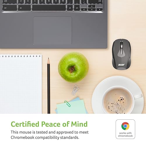Acer RF Wireless Mouse (Gray/Black), Works with Chromebook, with USB Plug and Play for Right/Left Handed Users (for Chromebooks, Windows PC & Mac) Gray/Black Chromebook Mouse