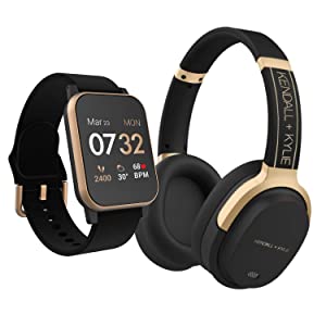 Itouch Kendall &amp; Kylie Smart Watch Fitness Tracker, Heart Rate, Step Counter, Notifications, Touch Screen with Bluetooth Headphone Set for Women and Men (Gold/Black)
