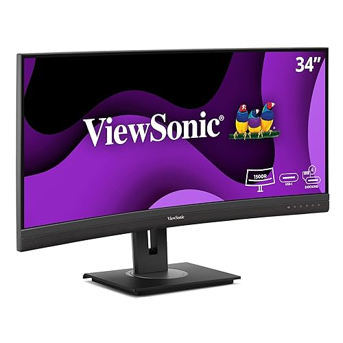 ViewSonic VG3456CA 34 Inch 21:9 Ultrawide QHD 4K Curved Monitor with Ergonomic Design, 100W USB C, Docking Built-in, Gigabit Ethernet RJ45 for Home and Office