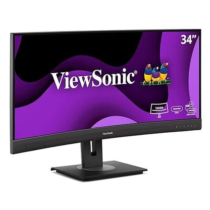 ViewSonic VG3456CA 34 Inch 21:9 Ultrawide QHD 4K Curved Monitor with Ergonomic Design, 100W USB C, Docking Built-in, Gigabit Ethernet RJ45 for Home and Office