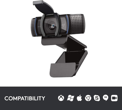 Logitech C920S HD Pro Webcam, Full HD 1080p/30fps Video Calling, Clear Stereo Audio, HD Light Correction, Privacy Shutter, Works with Skype, Zoom, FaceTime, Hangouts, PC/Mac/Laptop/Tablet/XBox - Black