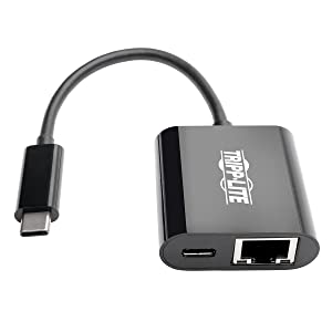 Tripp Lite USB C to Gigabit Ethernet Adapter USB Type C to Gbe Thunderbolt 3 Compatible w/ PD Charging (U436-06N-GB-C),black