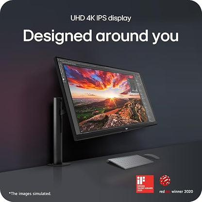 LG Ultrafine Ergo 32UN880K 31.5” 4K UHD Monitor, IPS Display, HDR 10, DCI-P3 95% Color, USB-C, Adjustable Ergonomic Stand, Height/Tilt/Swivel/Pivot, VESA Compatible, Eye Care Technology 31.5 External Speakers USB Type-C HDR10