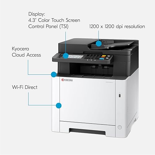 KYOCERA ECOSYS MA2600cwfx All-in-One Color Laser Printer (Print/Copy/Scan/Fax), 27 ppm, 1200 dpi, Wi-Fi Direct, 1GB Memory, 4.3 inch Color Touch Screen Control Panel