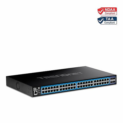 TRENDnet 52-Port Gigabit Web Smart Switch with 10G SFP+ Ports, TEG-3524S, 48 x Gigabit Ports, 4 x 10 SFP+ Ports, Network Ethernet Switch, Lifetime Protection, Black