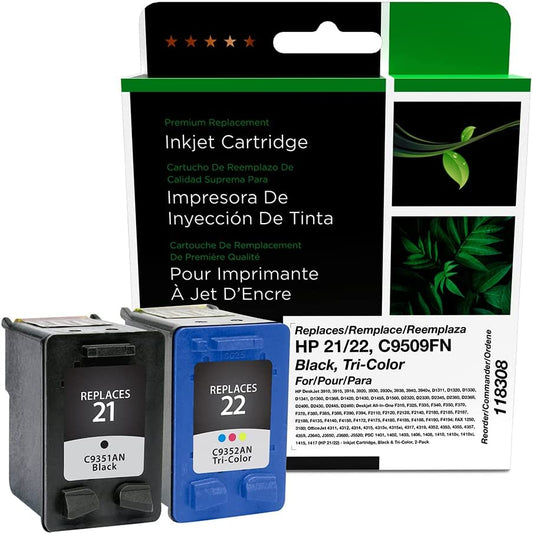 Clover imaging group Clover Remanufactured Ink Cartridges Replacement for HP C9509FN (HP 21/22) | Black &amp; Tri-Color 2 Pack