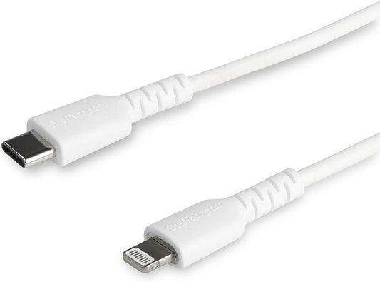 StarTech.com 6 Foot (2m) Durable White USB-C to Lightning Cable - Heavy Duty Rugged Aramid Fiber USB Type A to Lightning Charger/Sync Power Cord - Apple MFi Certified iPad/iPhone 12 (RUSBCLTMM2MW) White 2m