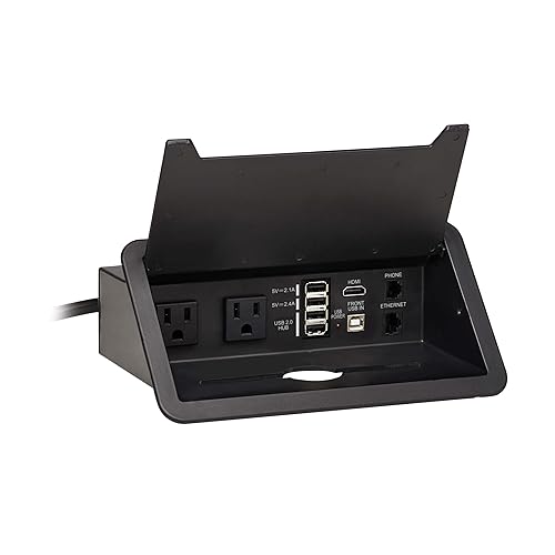 Tripp Lite in-Desk 2-Outlet Power + 5-USB Charging Dock - Phone, Ethernet & HDMI Ports for Cable Management - 4 USB-A & 1 USB-B Ports, Hinged Door, 10 ft Cord, (PS222DATAM)