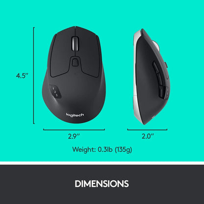 Logitech M720 Triathalon Multi-Device Wireless Mouse – Easily Move Text, Images and Files Between 3 Windows and Apple Mac Computers Paired with Bluetooth or USB, Hyper-Fast Scrolling, Black
