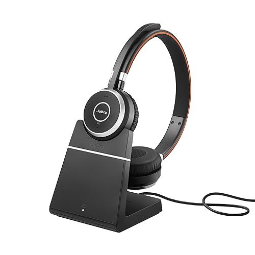 Jabra Evolve 65 SE Stereo Wireless Headset - Bluetooth Headset with Noise-Cancelling Microphone, Long-Lasting Battery, and Charging Stand - MS Teams Certified, Works with All Other Platforms - Black MS Teams Stereo with Stand