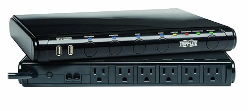 Tripp Lite 6 Outlet Under-Monitor Isobar Surge Protector Power Strip, 2 USB, 8ft Cord, Tel/Modem/Fax Protection, RJ11, 100,000 Insurance (MT-6PLUS)