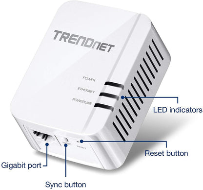 TRENDnet Powerline 1300 AV2 Adapter Kit, Includes 2 x TPL-422E Powerline Ethernet Adapters, IEEE 1905.1 &amp; IEEE 1901, Gigabit Port, Range Up To 300m (984 ft), Simple Installation, White, TPL-422E2K AV2 1300 Starter Kit